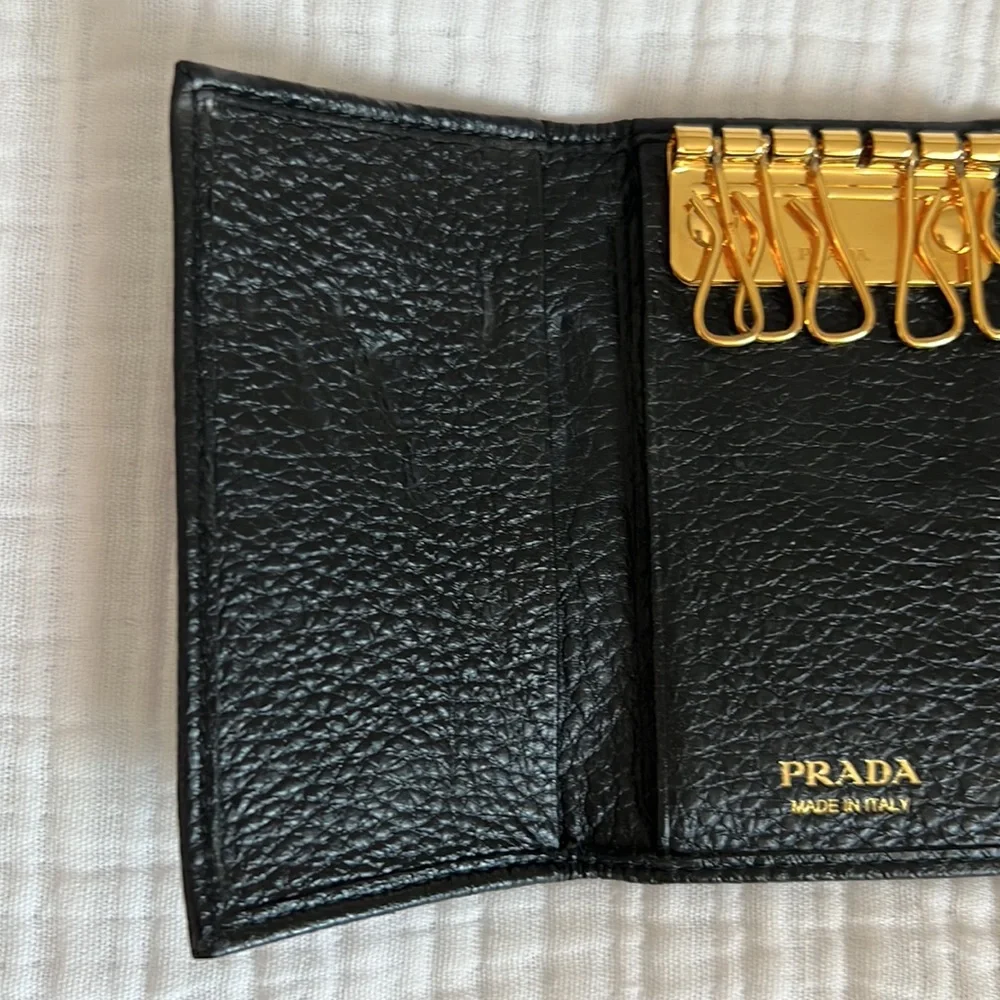 Authentic leather Prada key holder
